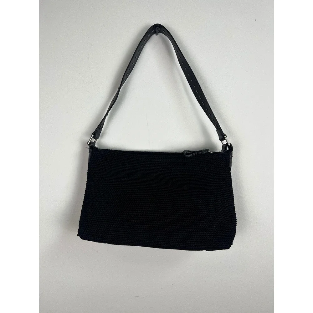 The Sak Black Crochet Shoulder Bag‎ Purse with Leather Trim